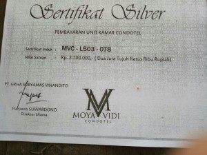 Sertifikat Investasi Condotel Moya Vidi. Berujung di Hotel Siti dan Yusuf Mansur juga.