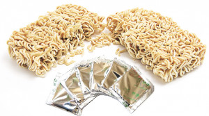 Instant noodles on white background with space for text